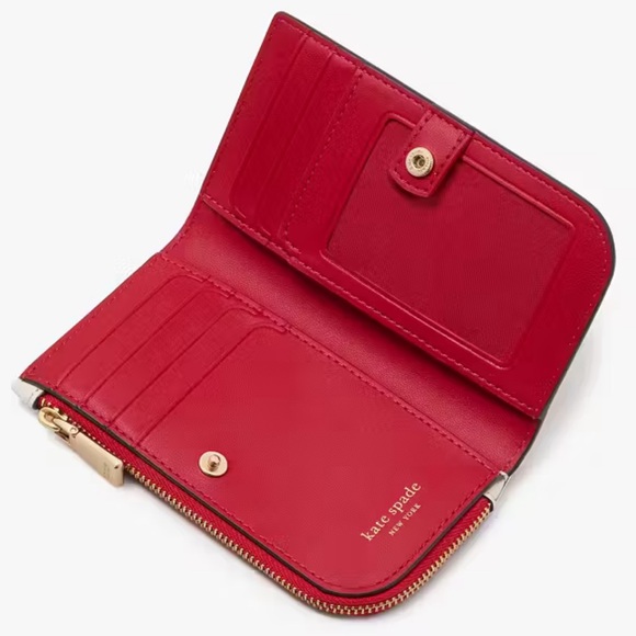 KATE SPADE Red and White Devin Pixel Hearts Small Slim Bifold Wallet NWT - Picture 3 of 7